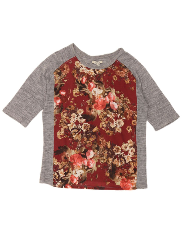 Zara Mujer Trafaluc Top Manga 3/4 UK 42 Gris Medio Floral
