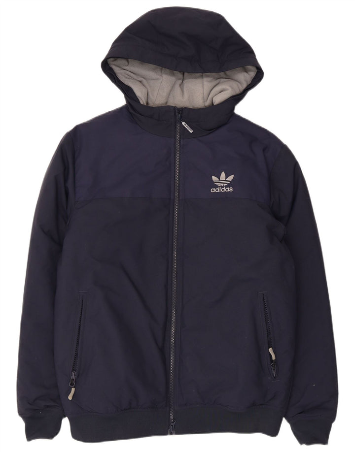 Adidas Chaqueta cortavientos con capucha para hombre UK 38 Medium Azul marino Poliéster