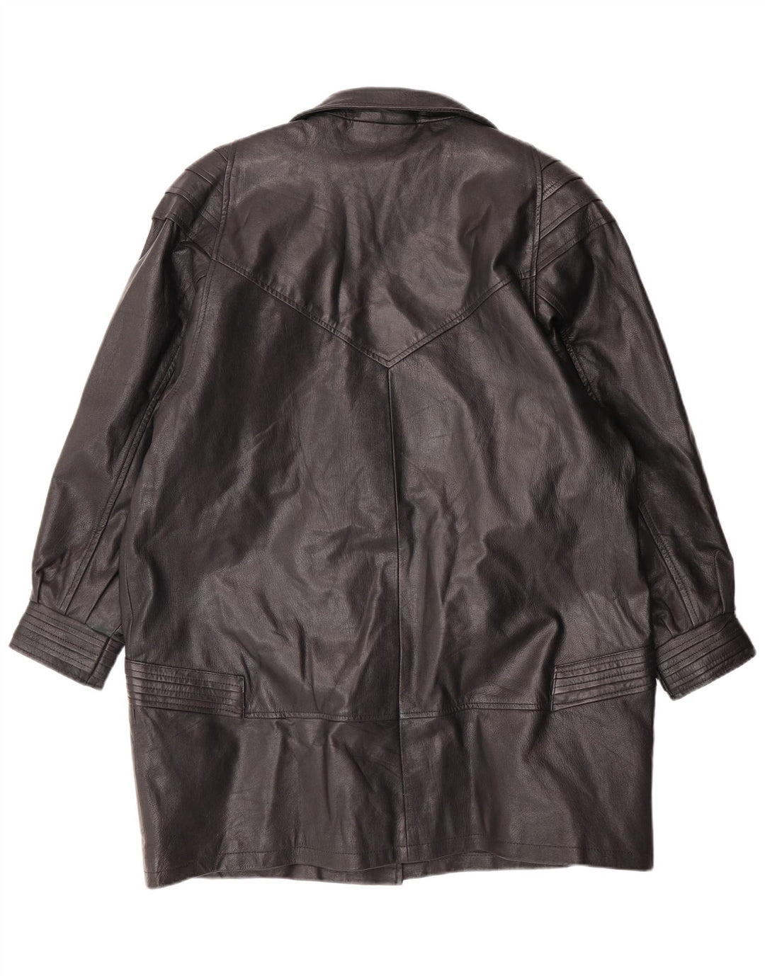 VINTAGE Abrigo de cuero para mujer Reino Unido 18 XL Cuero negro