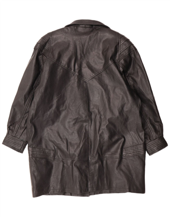 VINTAGE Abrigo de cuero para mujer Reino Unido 18 XL Cuero negro
