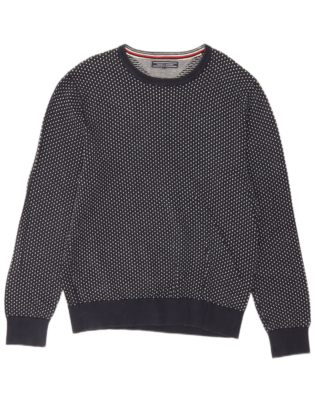 Tommy Hilfiger Jersey con cuello redondo para hombre, suéter medio azul marino con lunares