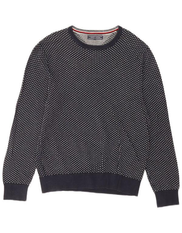 Tommy Hilfiger Jersey con cuello redondo para hombre, suéter medio azul marino con lunares
