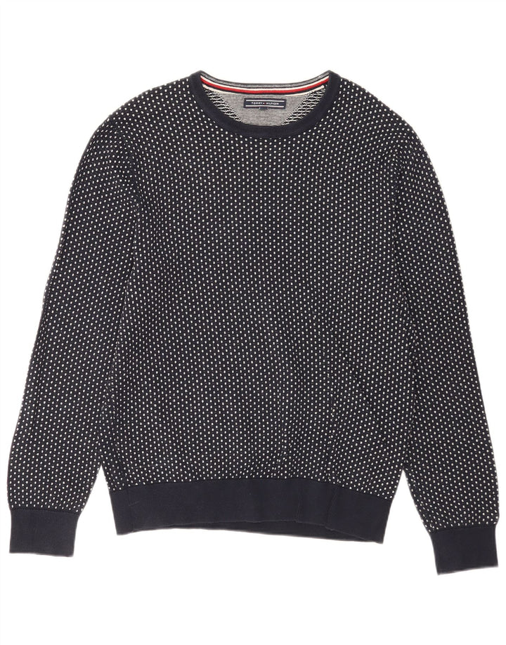 Tommy Hilfiger Jersey con cuello redondo para hombre, suéter medio azul marino con lunares