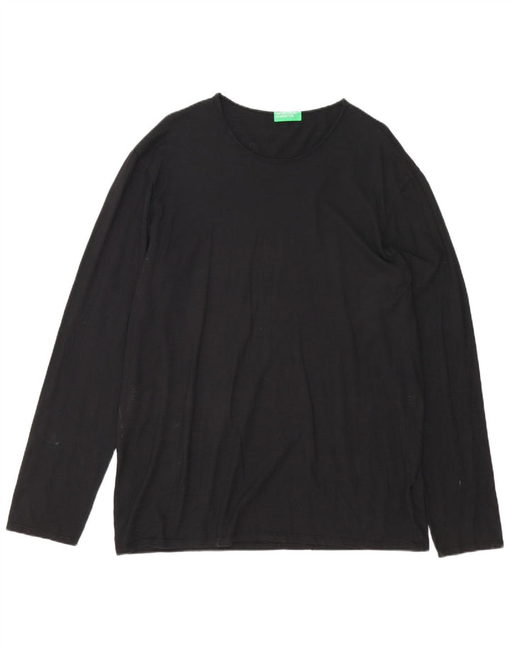 Benetton Hombre Camiseta Manga Larga Grande Algodón Negro