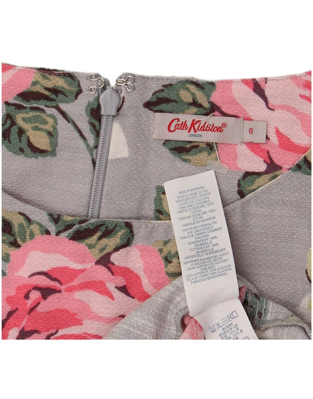 CATH KIDSTON Vestido acampanado para mujer UK 8 Pequeño Algodón floral gris