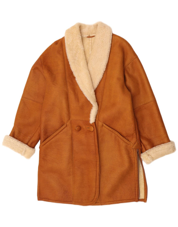 Vintage mujer shearling abrigo Reino Unido 14 marrón medio