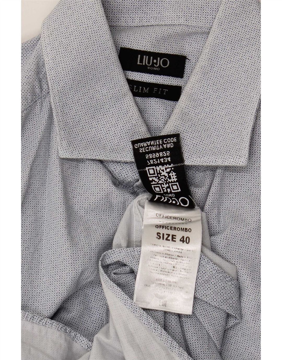 Camisa Liu Jo Slim Fit para hombre Talla 40 Algodón geométrico azul medio