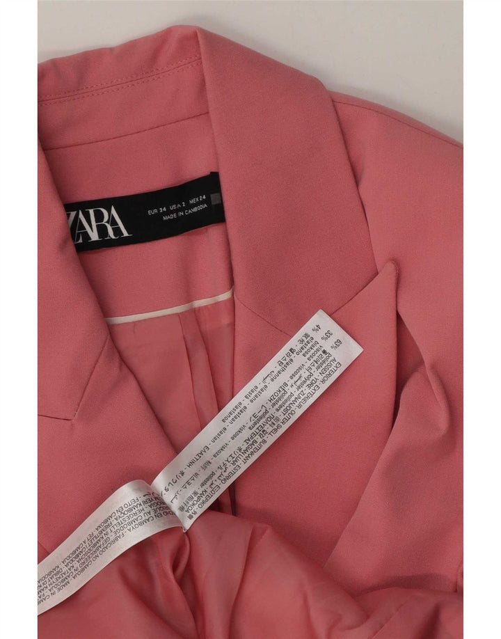 Zara Mujer Chaqueta Blazer De 1 Botón EU 34 2XS Poliéster Rosa