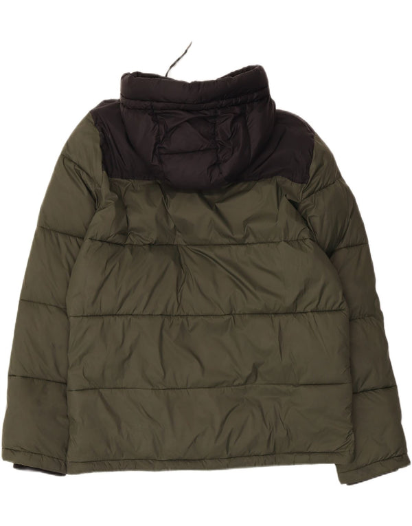 Abercrombie & Fitch Chaqueta acolchada con capucha para hombre UK 40 Large Caqui Colorblock