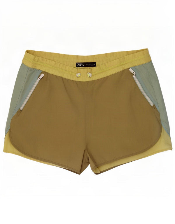 Zara Mujer Shorts Deportivos UK 42 Medium Caqui Colorblock Nylon