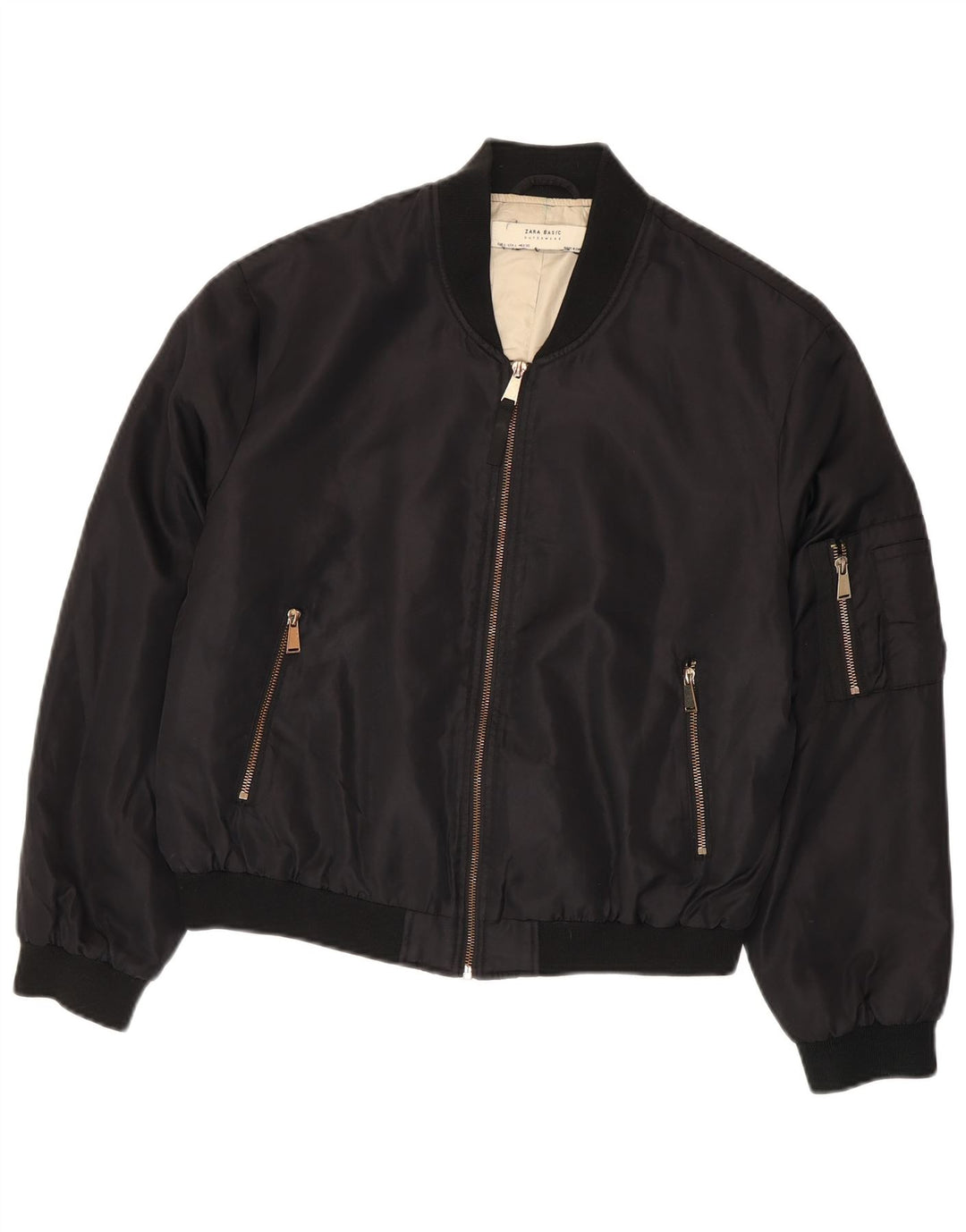 Zara Mujer Crop Chaqueta Bomber Extragrande UK 46 Grande Poliamida Negra