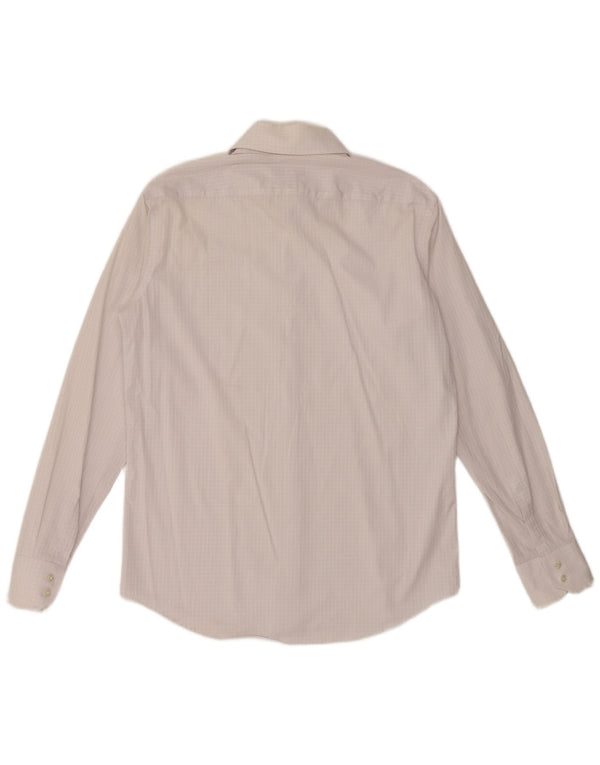 HUGO BOSS Camisa de corte regular para hombre Talla 40 15 3/4 Mediana Vichy blanca