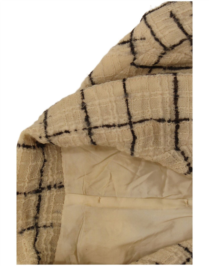 Vintage mujer 4 botones Blazer chaqueta Reino Unido 10 pequeño beige cheque