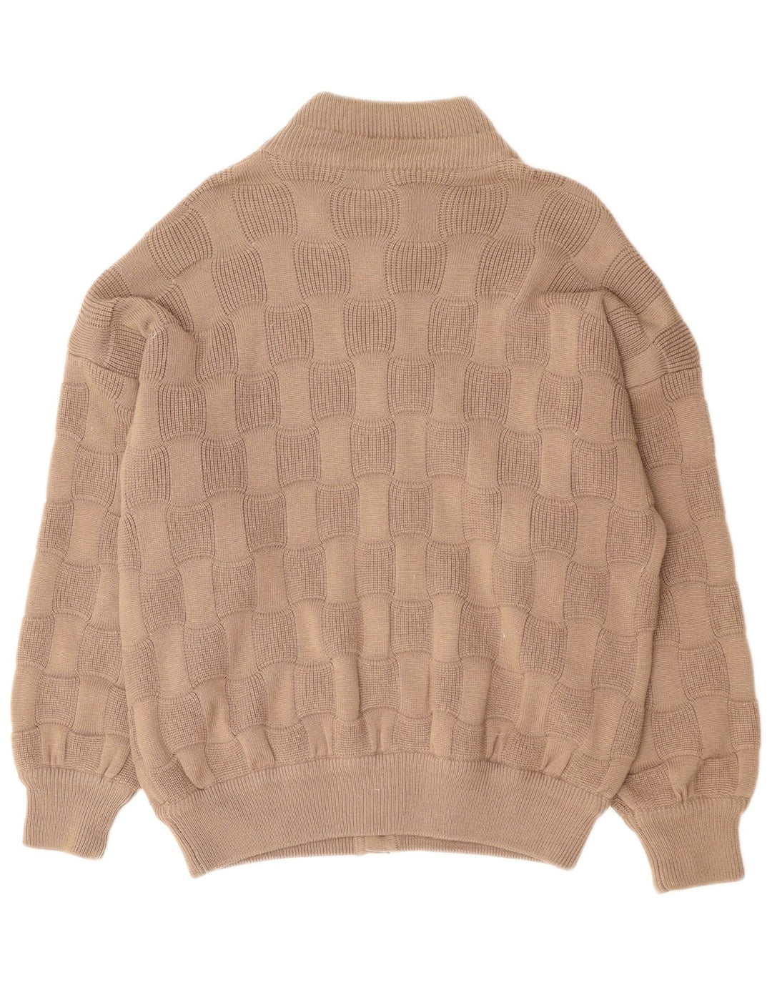 Vintage hombres Cardigan suéter grande beige geométrico poliacrílico