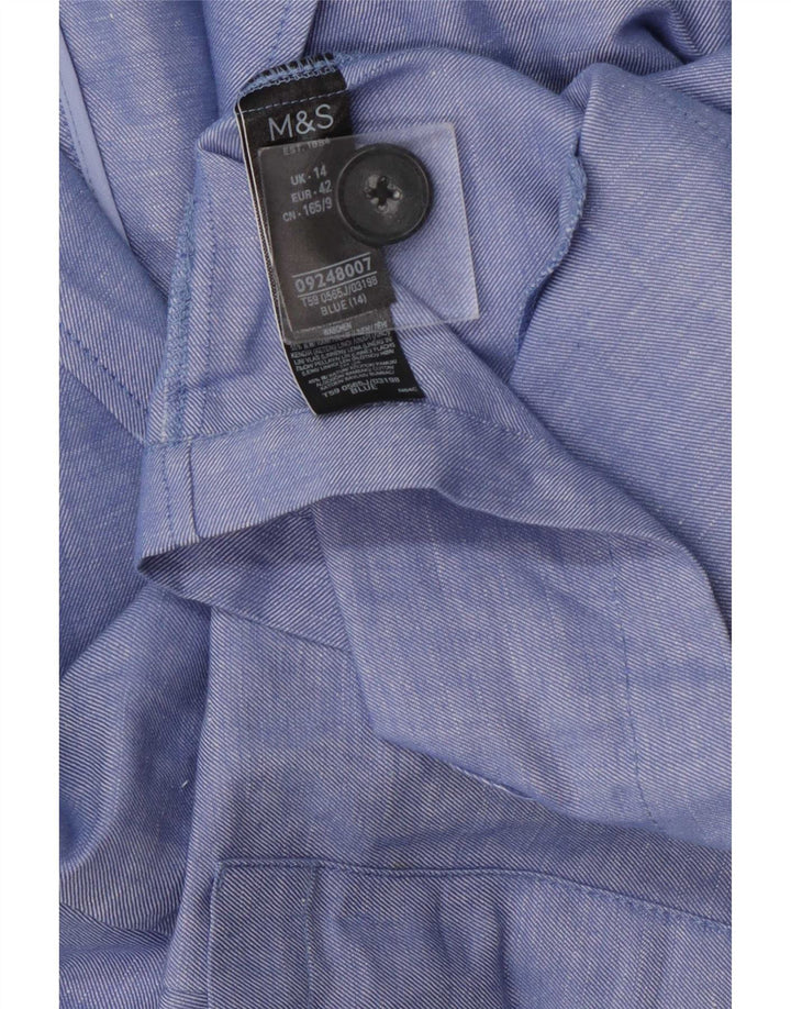 Marks & Spencer Chaqueta Blazer de 2 Botones para Mujer UK 44 Grande Lino Azul