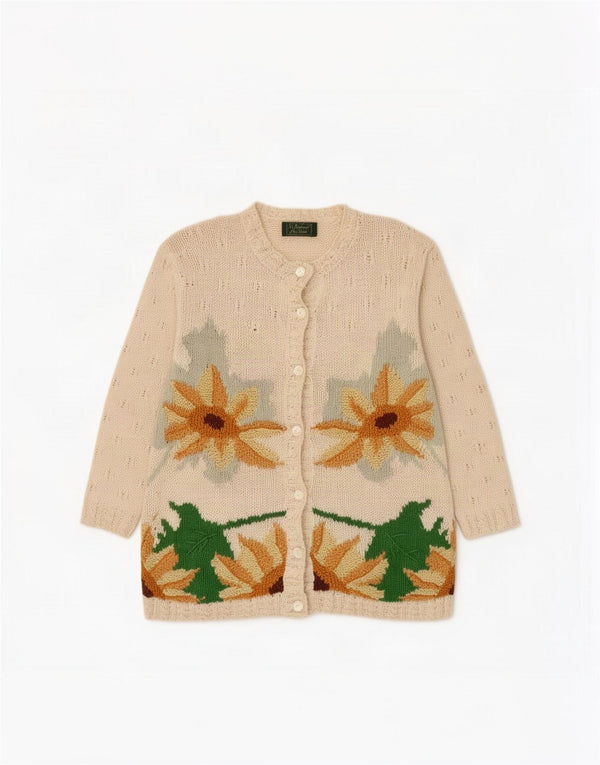 Vintage mujer Cardigan suéter Reino Unido 14 Medio Beige Floral