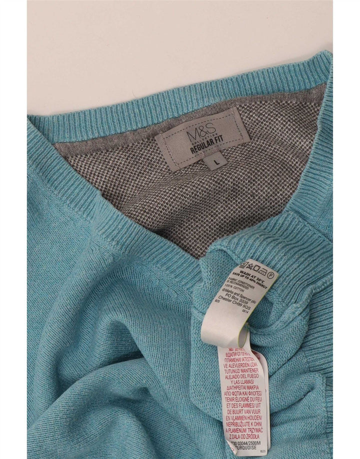 Marks & Spencer Jersey Regular Fit con Cuello en V para Hombre Algodón Azul Grande