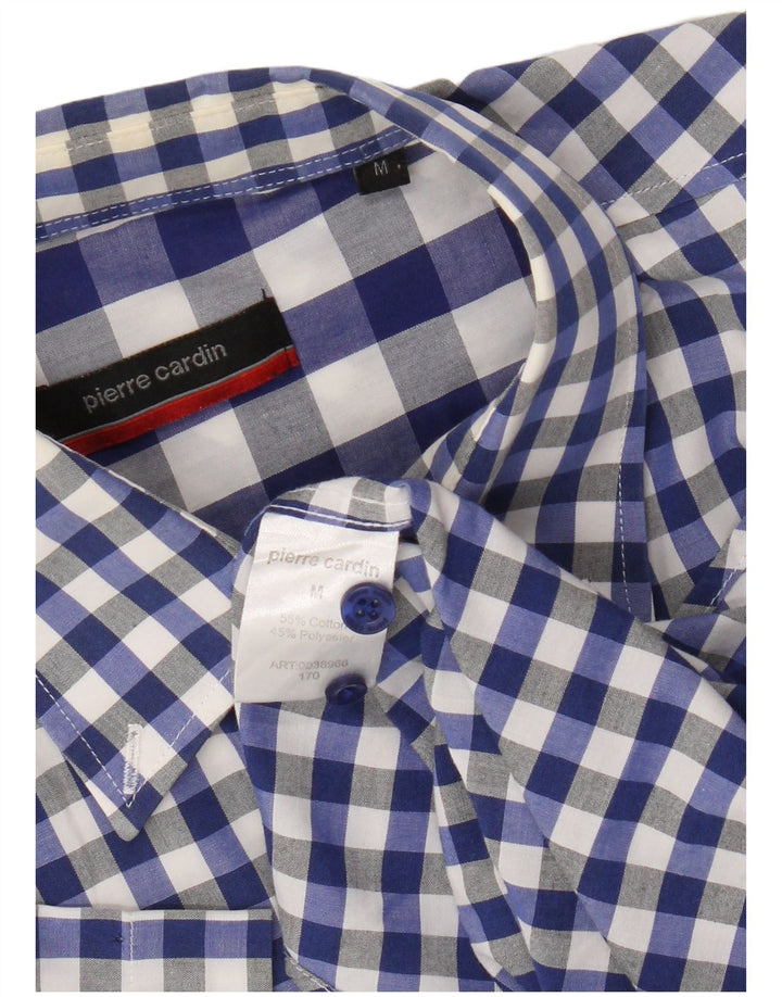 Camisa Pierre Cardin Hombre Manga Corta Algodón Vichy Azul Medio