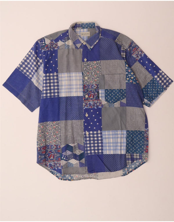 Sergio Tacchini Camisa De Manga Corta Para Hombre Patchwork Azul Grande