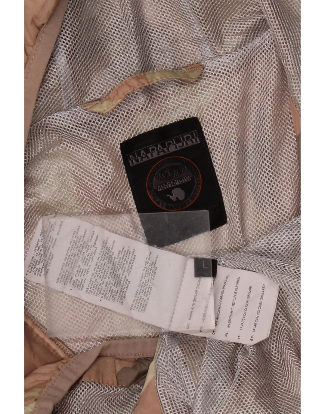 NAPAPIJRI Womens Hooded Rain Jacket UK 16 Large Pink Camouflage Polyester