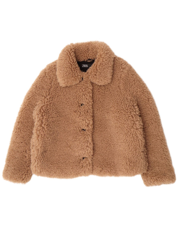 Zara Chaqueta de piel sintética extragrande con osito de peluche para mujer UK 46 Large Beige