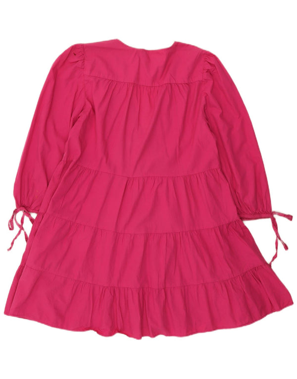 Zara Vestido escalonado de manga 3/4 para mujer UK 42 Algodón rosa medio