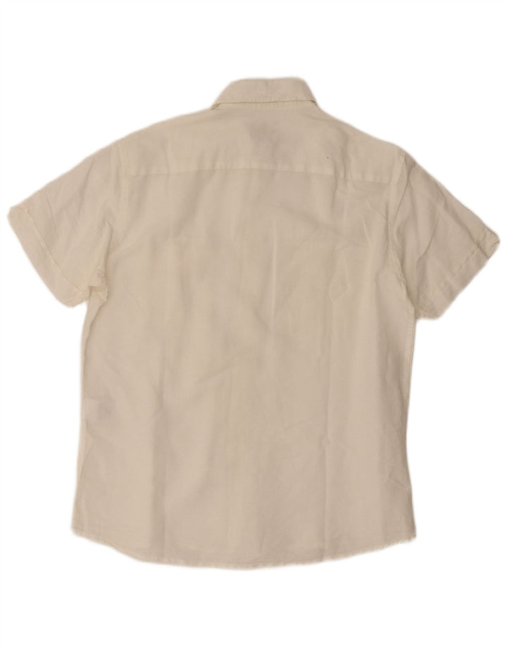 Mash Camisa de manga corta para hombre grande de lino blanco roto