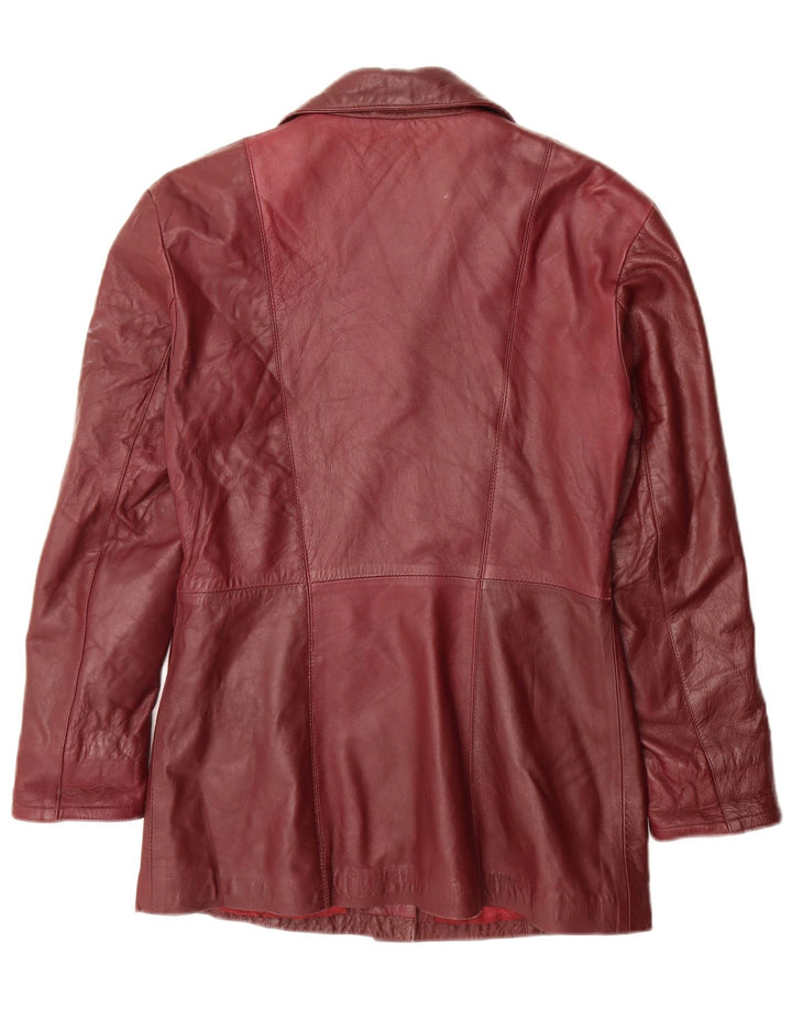 Vintage mujer 4 botones cuero Blazer chaqueta Reino Unido 10 pequeño borgoña