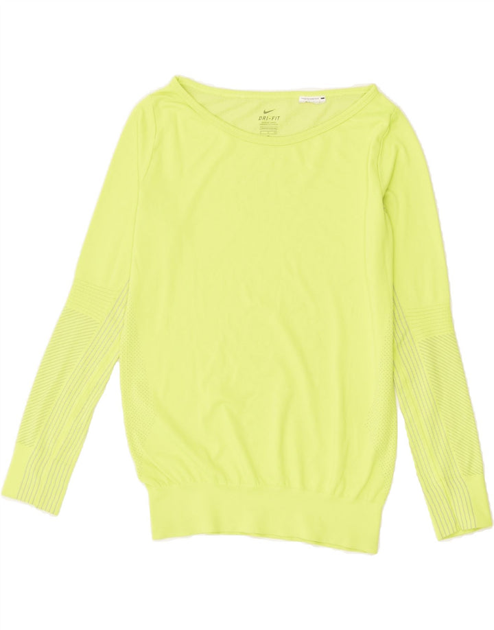 NIKE Mujer Dri Fit Top Manga Larga UK 10 Pequeño Poliéster Verde
