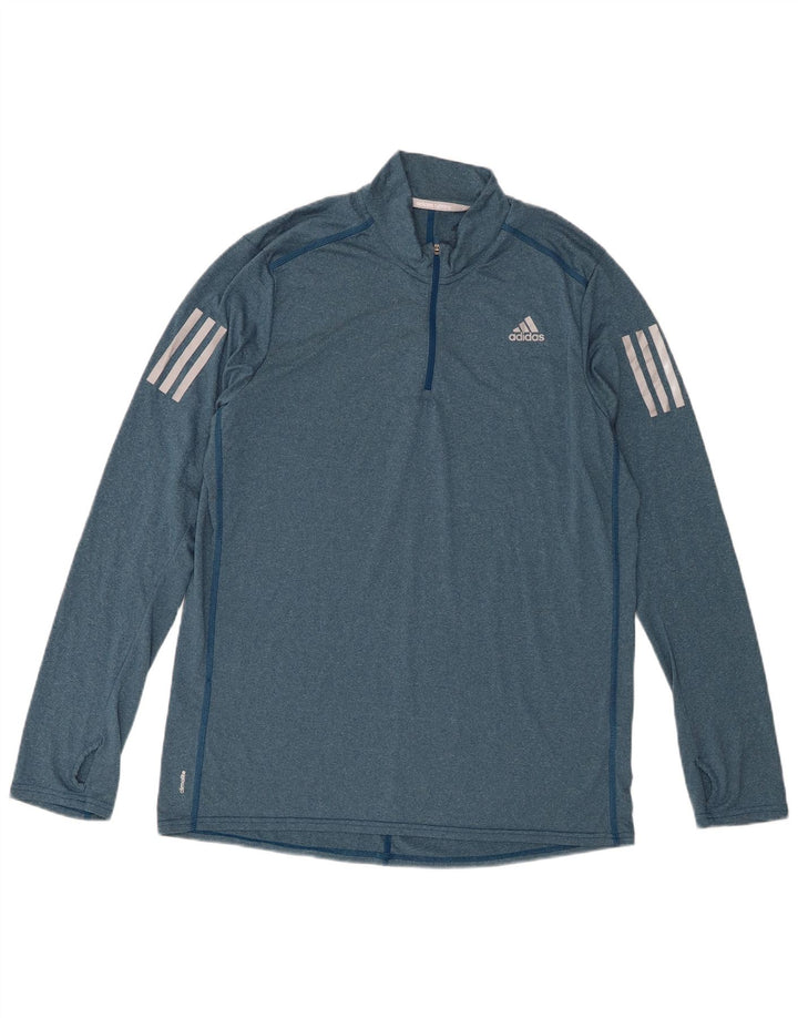 Adidas Mens Climalite Zip Neck Top Manga Larga Poliéster Azul Grande