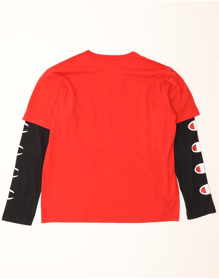 Champion Top gráfico de manga larga para hombre, color rojo pequeño, color block