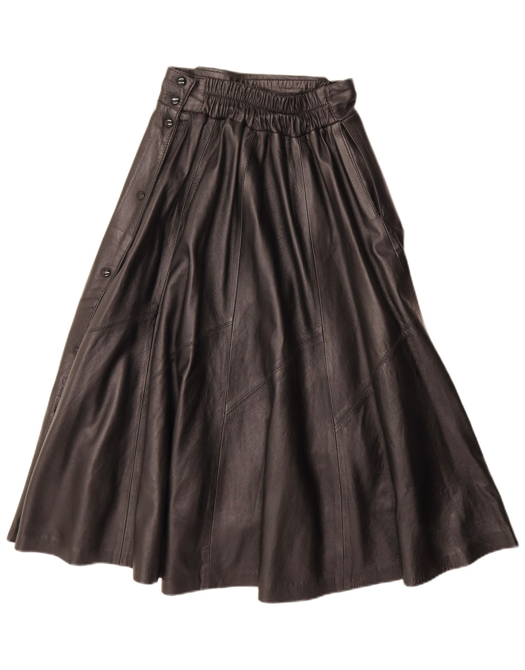 Falda acampanada de cuero vintage para mujer mediana W28 negro
