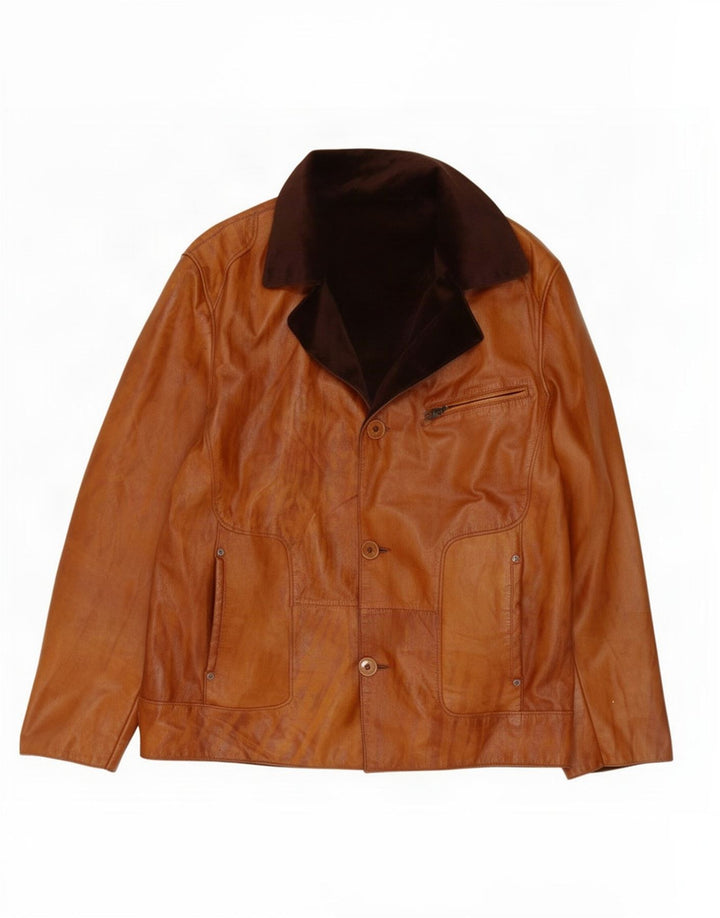 Vintage hombres cuero chaqueta reversible IT 52 marrón grande