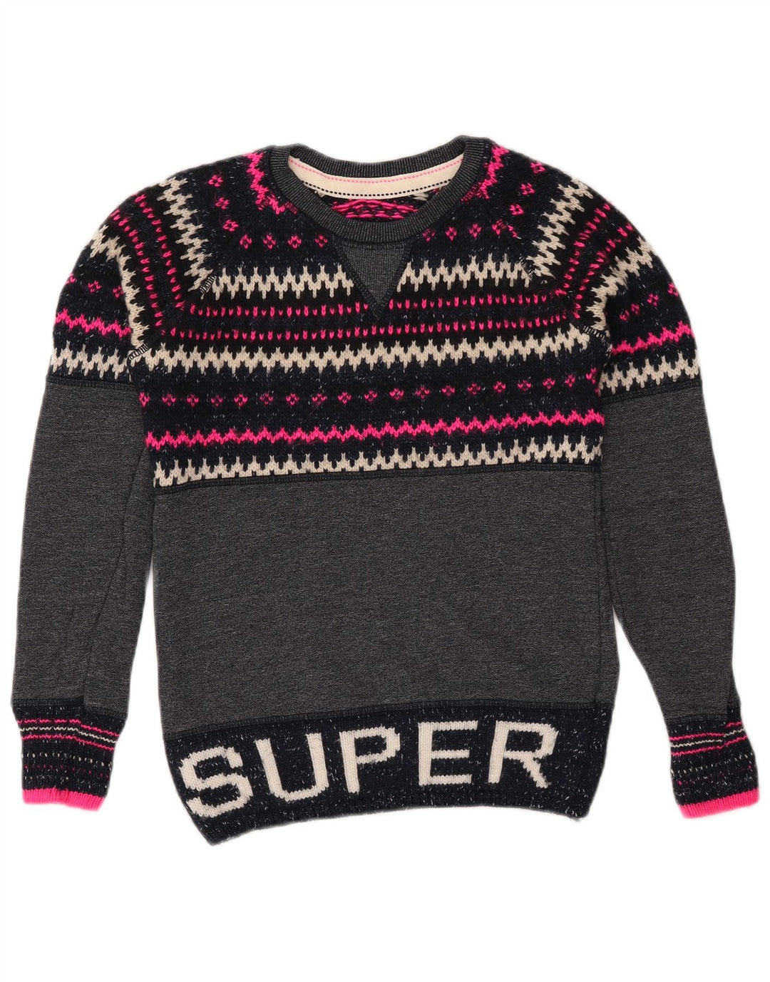 SUPERDRY Suéter tipo jersey con cuello redondo para mujer UK 6 XS Azul marino Fair Isle