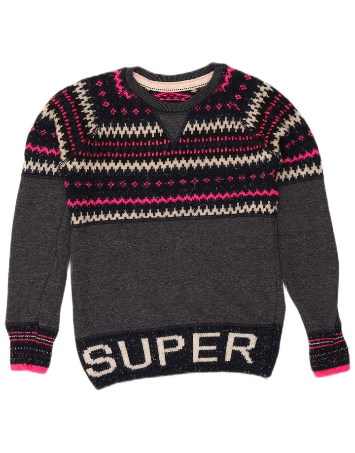 SUPERDRY Suéter tipo jersey con cuello redondo para mujer UK 6 XS Azul marino Fair Isle
