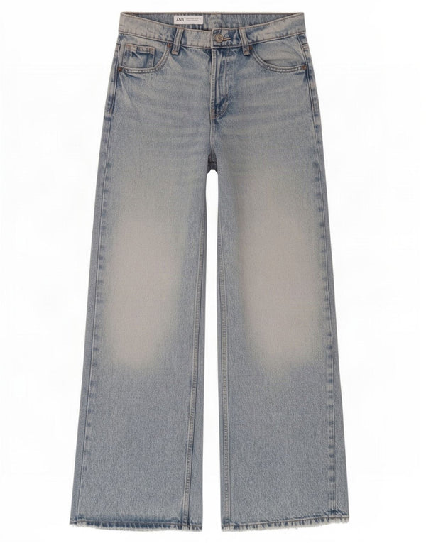Zara Vaqueros de pierna ancha y talle alto para mujer EU 38 Small W28 L32 Azul