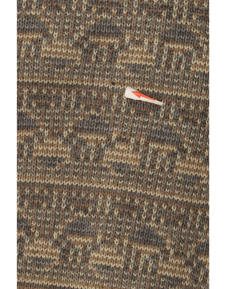 Vintage hombres Cardigan suéter medio gris Fair Isle lana