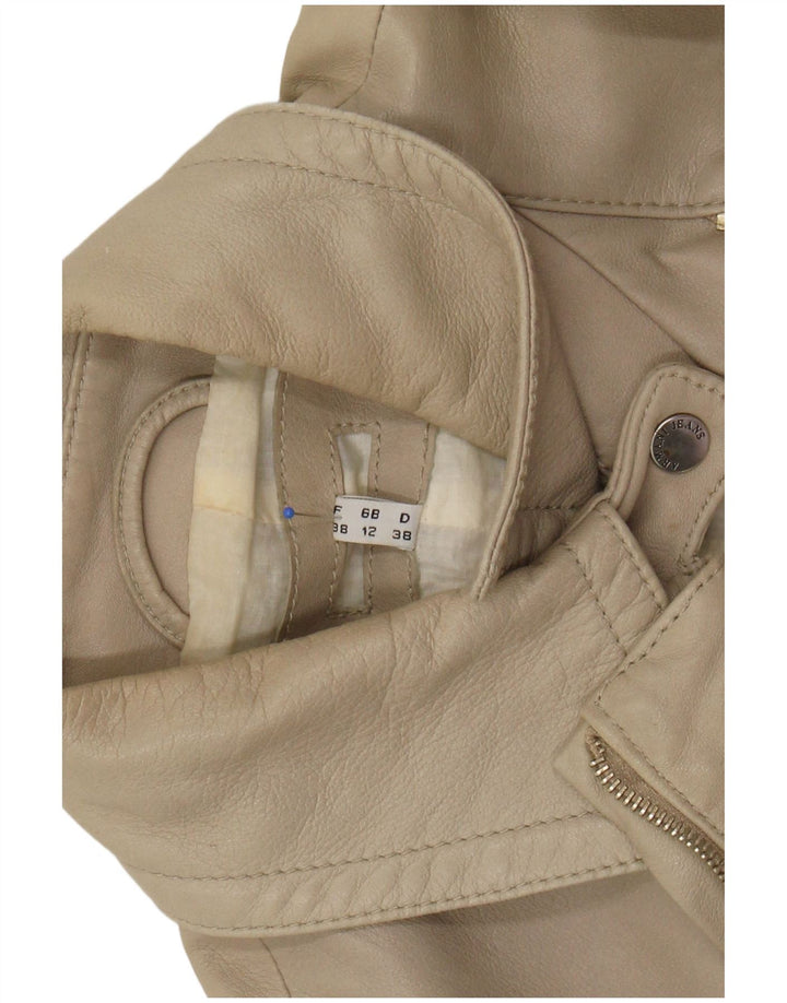 ARMANI JEANS Chaqueta corta de cuero para mujer Reino Unido 12 Cuero beige medio