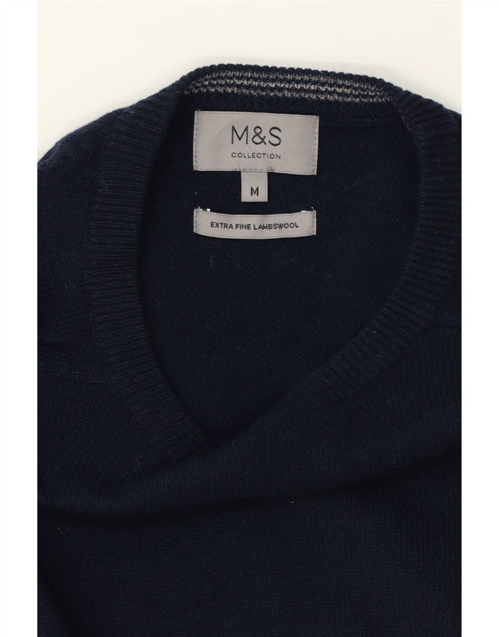Marks & Spencer Jersey de cuello redondo para hombre de lana de cordero azul marino mediano