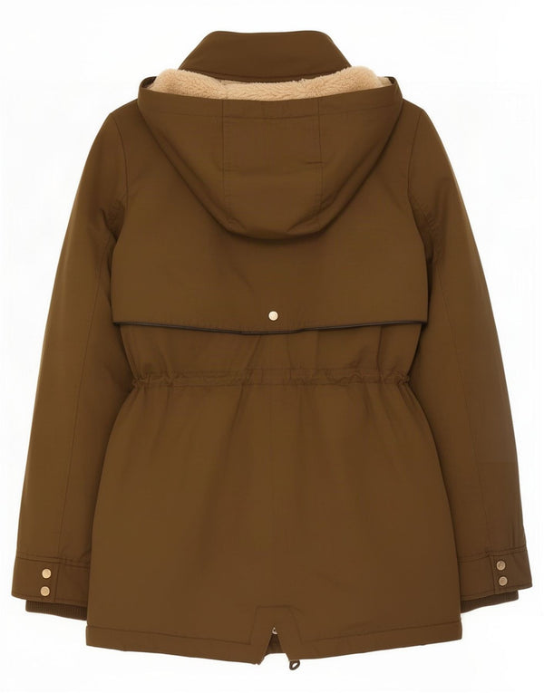 Zara Mujer Trafaluc Parka Sherpa con Capucha UK 6 XS Poliéster Caqui