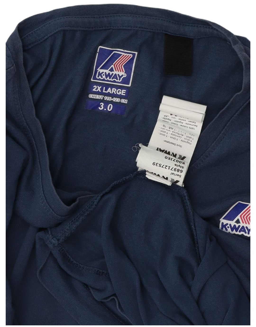 K-WAY Camiseta Hombre Top 2XL Azul Marino Algodón