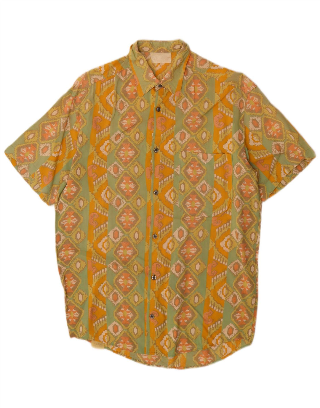 VINTAGE Camisa Manga Corta Hombre Viscosa Geométrica Amarillo Medio