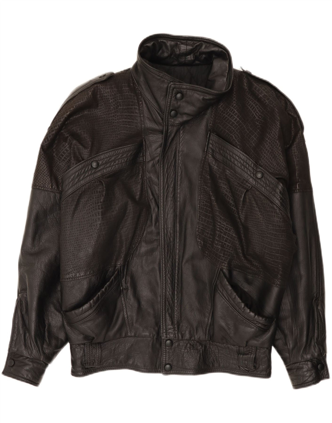 Vintage hombres chaqueta de cuero suelta ajuste IT 46 cuero negro pequeño