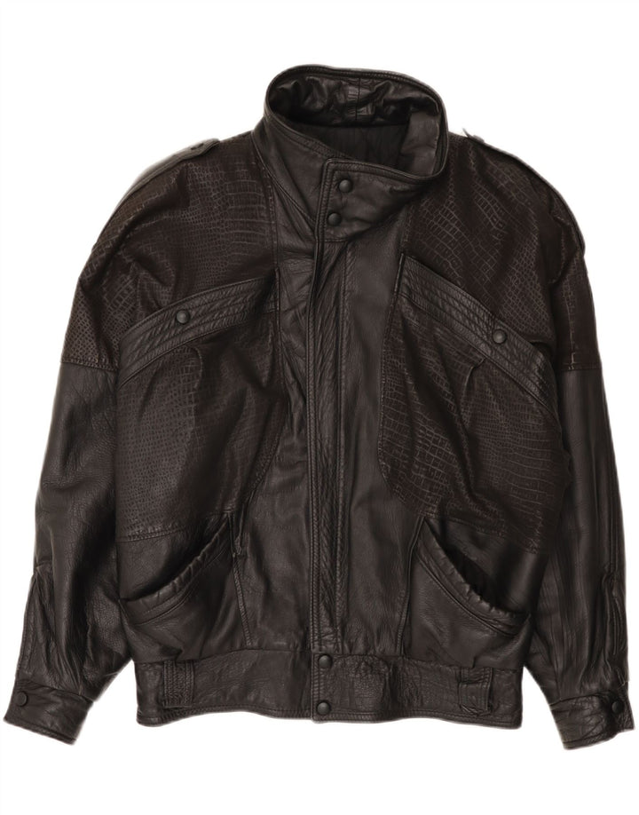 Vintage hombres chaqueta de cuero suelta ajuste IT 46 cuero negro pequeño