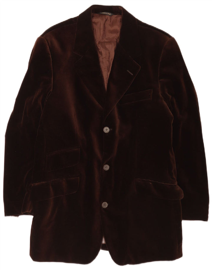 Vintage hombres terciopelo 3 botones Blazer chaqueta IT 46 pequeño marrón algodón clásico