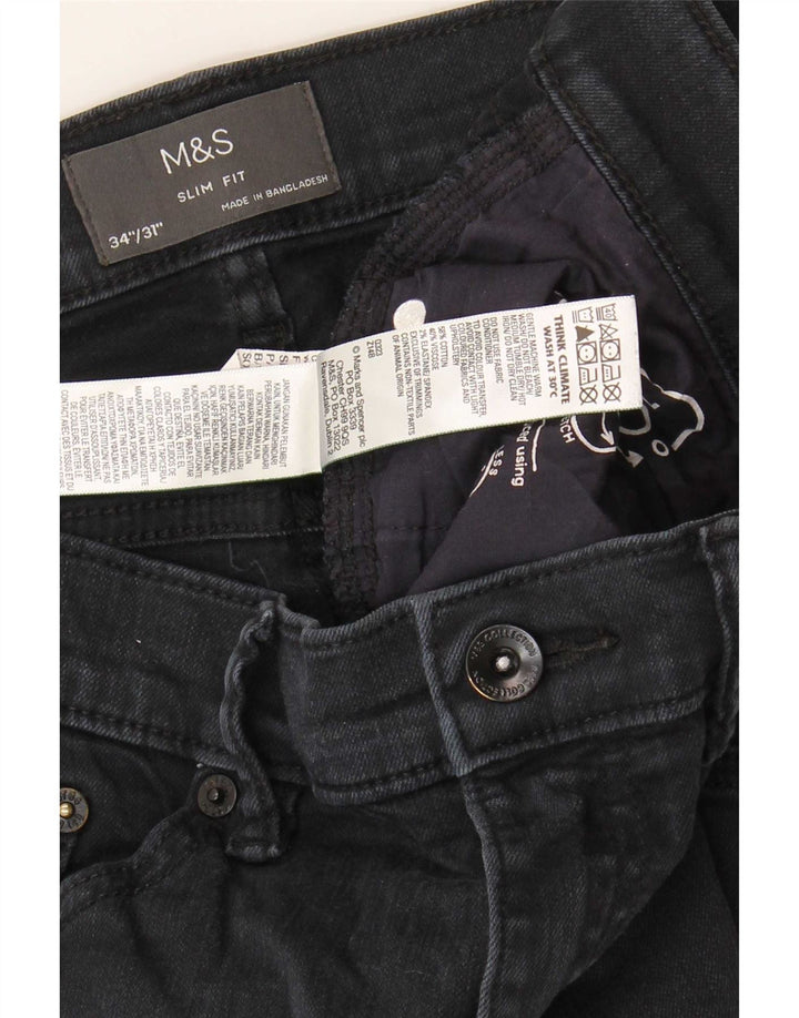 Marks & Spencer Vaqueros ajustados para hombre W34 L31 Algodón negro