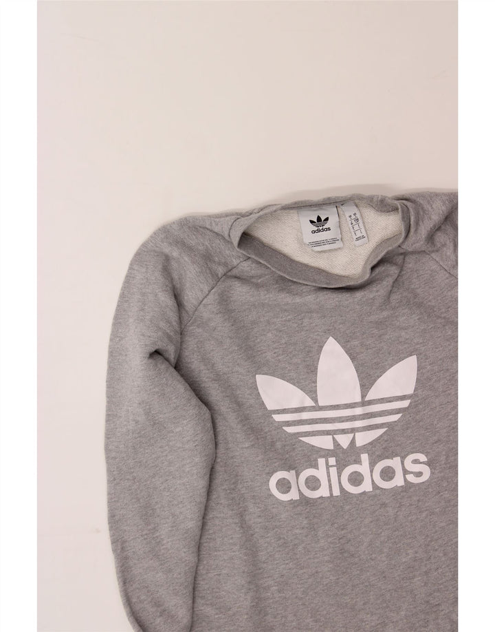 ADIDAS Mens Graphic Sweatshirt Jumper Small Grey Cotton Vintage Adidas and Second-Hand Adidas from Messina Hembry 