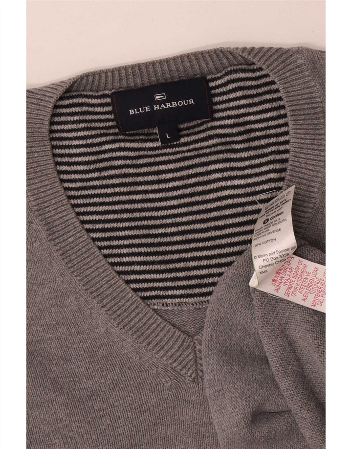 Marks & Spencer - Jersey para hombre con cuello en V, color azul, algodón gris grande