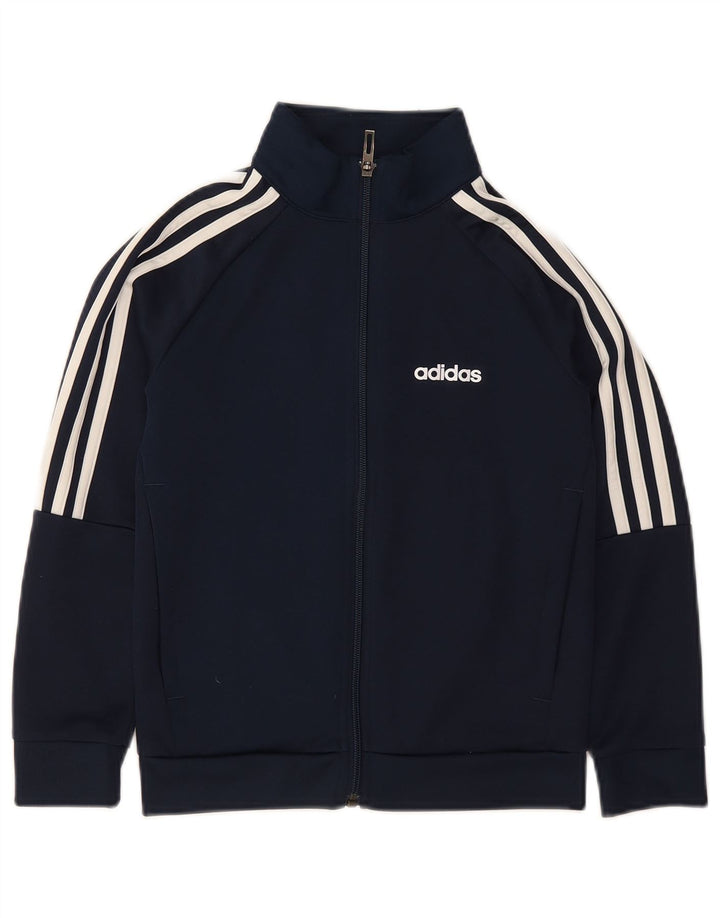 ADIDAS Boys Tracksuit Top Jacket 7-8 Years Navy Blue Polyester