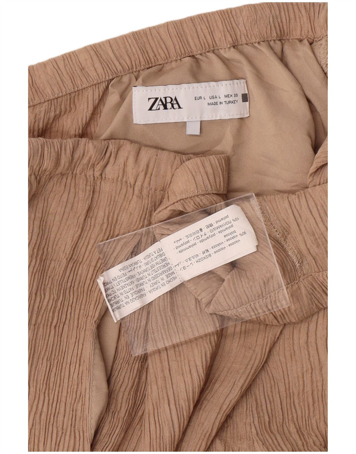ZARA Pantalón Chándal Mujer UK 46 Large Viscosa Beige